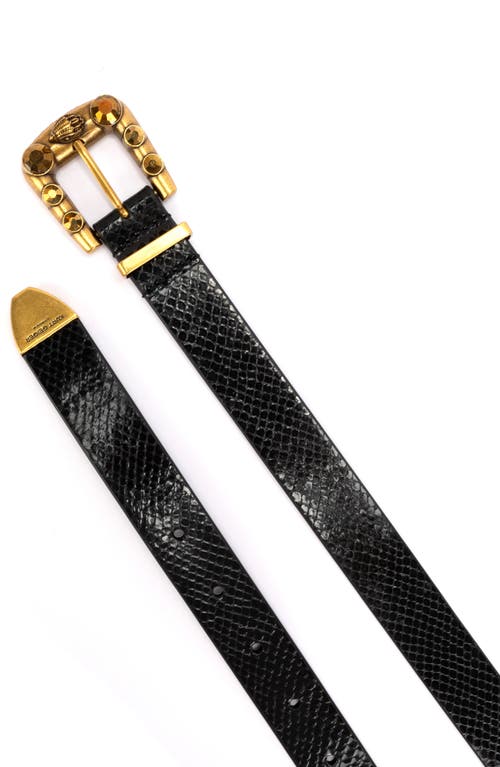 Shop Kurt Geiger London Western Snakeskin Embossed Leather Belt In Black/antique Brass