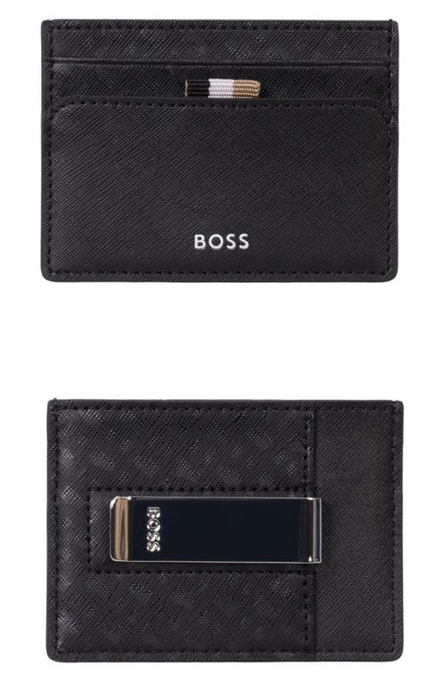 Hugo Boss Boss Zair Leather Money Clip Card Case In Burgundy