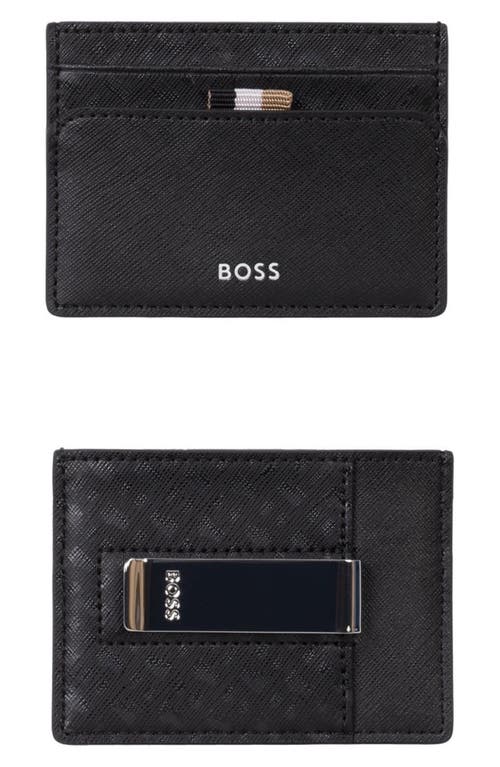 BOSS Zair Leather Money Clip Card Case in Black 