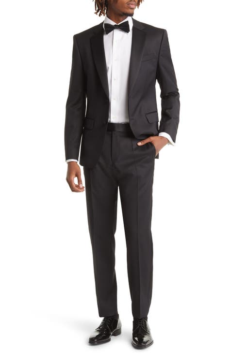 Men's Wool Traditional Black Tuxedo Pants Wedding 30 31 32 Adjustable Waist