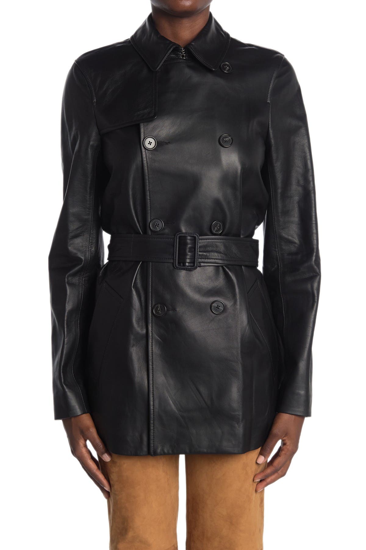 NILI LOTAN Rose Leather Double Breasted Trench Coat Nordstrom Rack