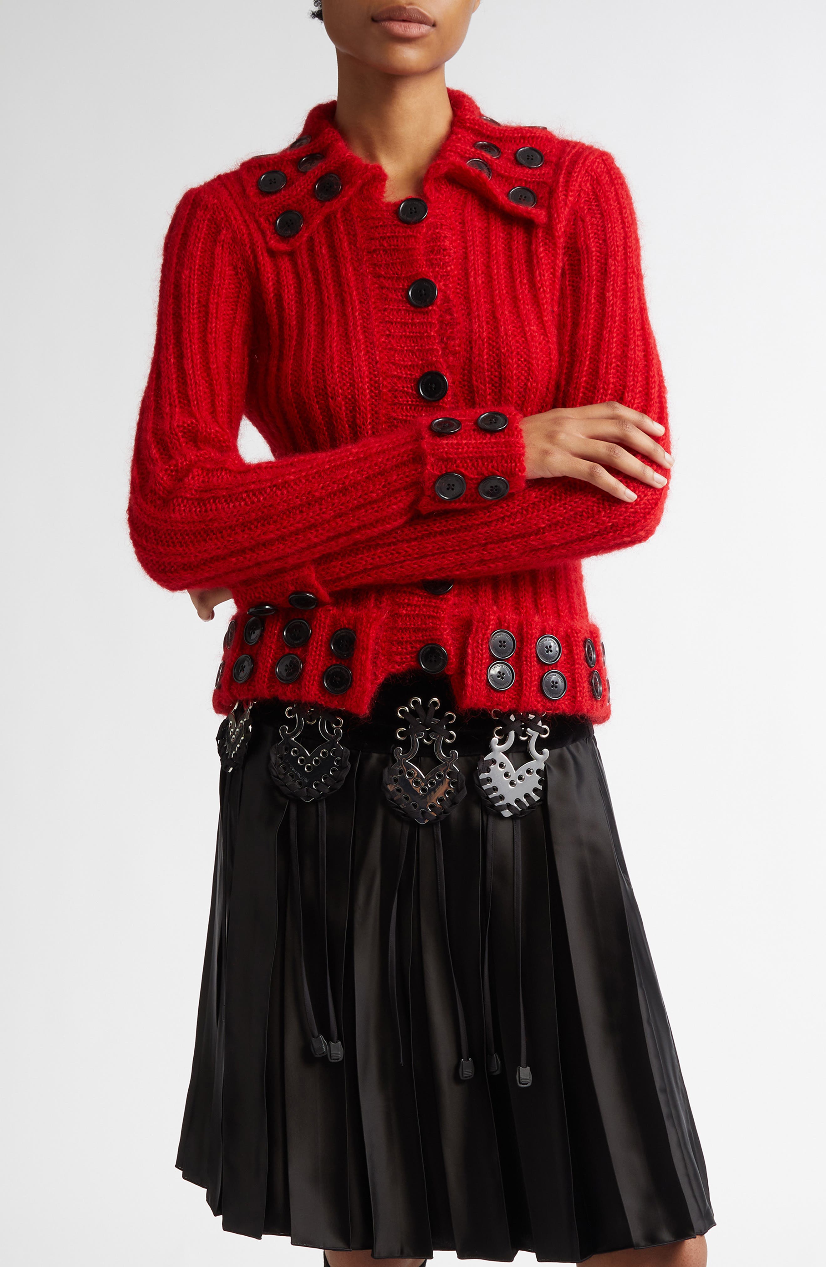 Chopova Lowena Starboard Button Mohair Blend Cardigan in Red 