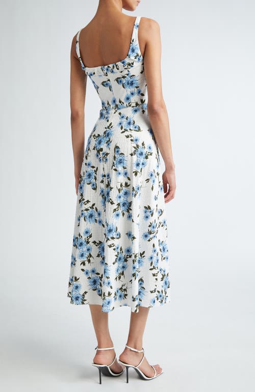 Shop Emilia Wickstead Verena Dahlia Print Clip Dot Seersucker Midi Dress In Small Dahlia Baby Blue