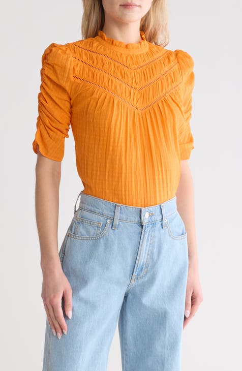 Frasier Ladder Stitch Accent Cotton Blouse