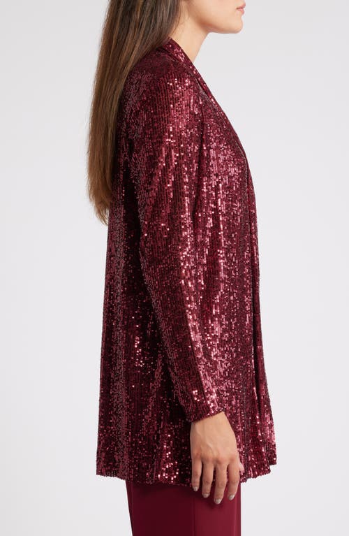 Shop Anne Klein Sequin Draped Open Front Cardigan In Red Ruby