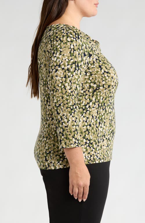 Shop Liverpool Print Cowl Neck Top In Olive Camo Dot