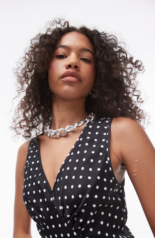 Shop Topshop Polka Dot Satin Maxi Dress In Black