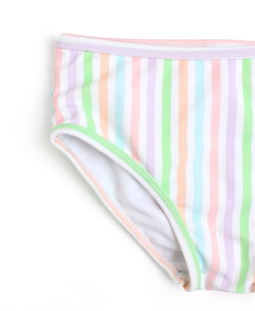 RuffleButts Toddler Girls Flounce Bikini in Pale Rainbow Stripe at Nordstrom