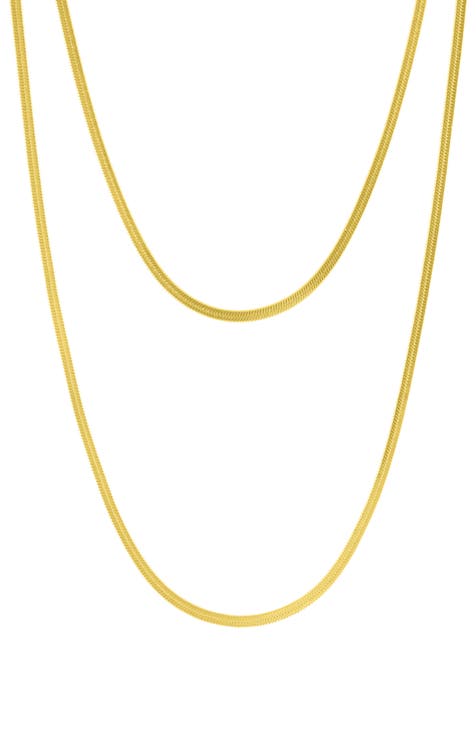 Water Resistant Herringbone Chain Double Layered Necklace