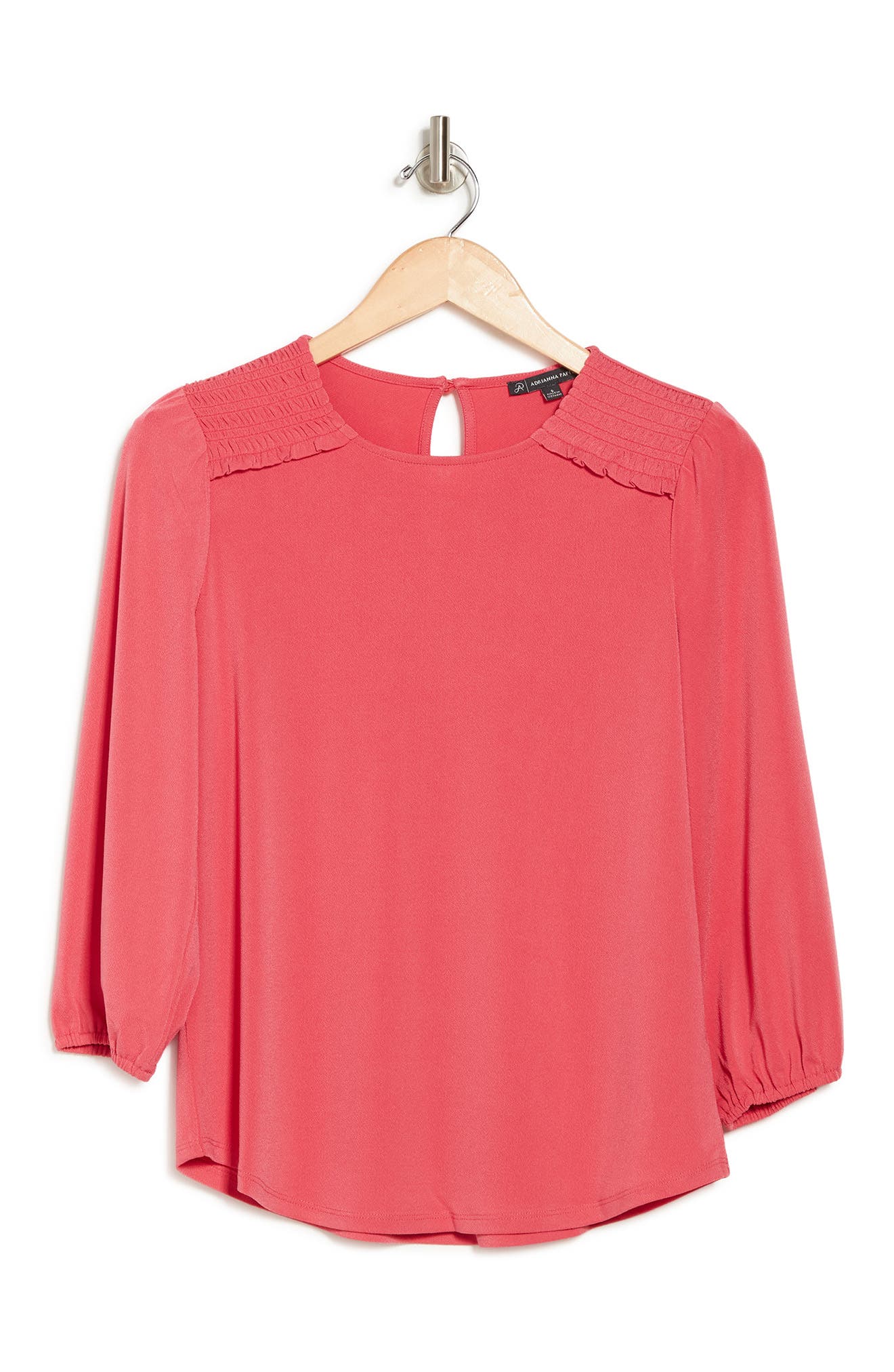 Adrianna Papell Smocked 3/4 Sleeve Moss Crepe Top In Sweetguava