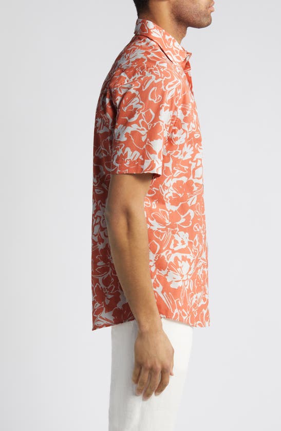 Shop Rodd & Gunn Lanercost Original Fit Floral Short Sleeve Cotton Button-up Shirt In Mandarin