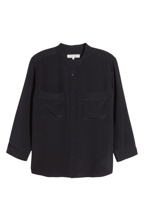 Shop Frame Scallop Trim Silk Button-up Shirt In Navy