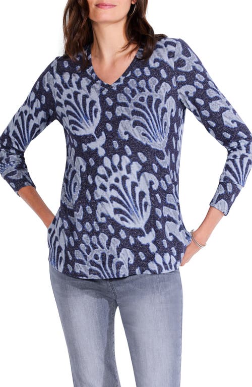 Shadow Floral Long Sleeve V-Neck Top in Grey Multi