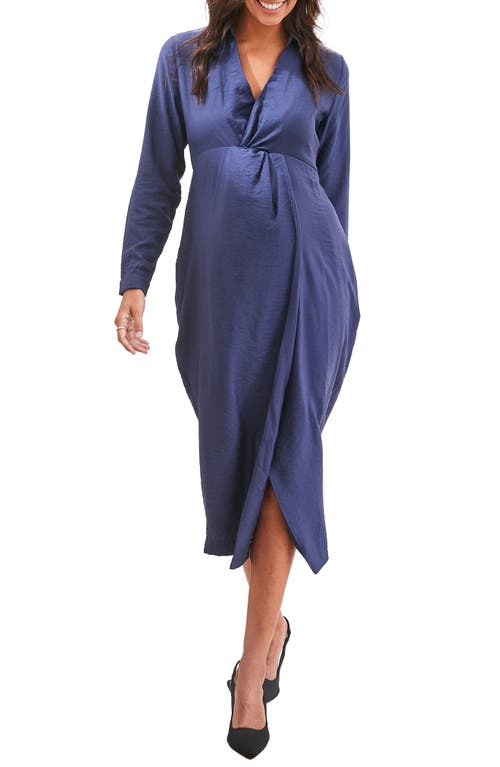 Camille Long Sleeve Midi Maternity Dress in Navy