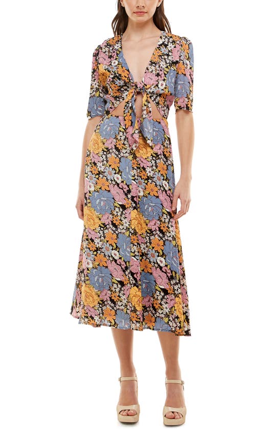 Wayf Rosalind Cheetah Print Tie Front Dress In Black Vintage Floral |  ModeSens