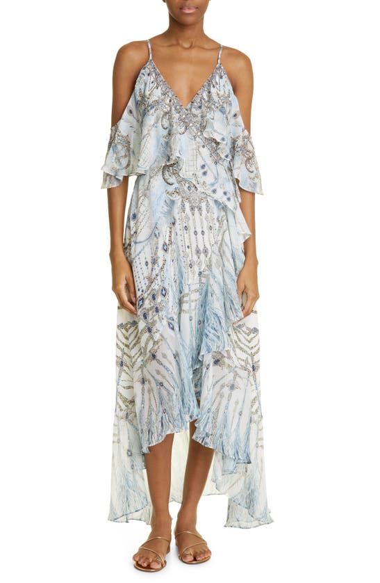 Camilla Ruffle Overlayer Wrap Dress In Moon And Back | ModeSens