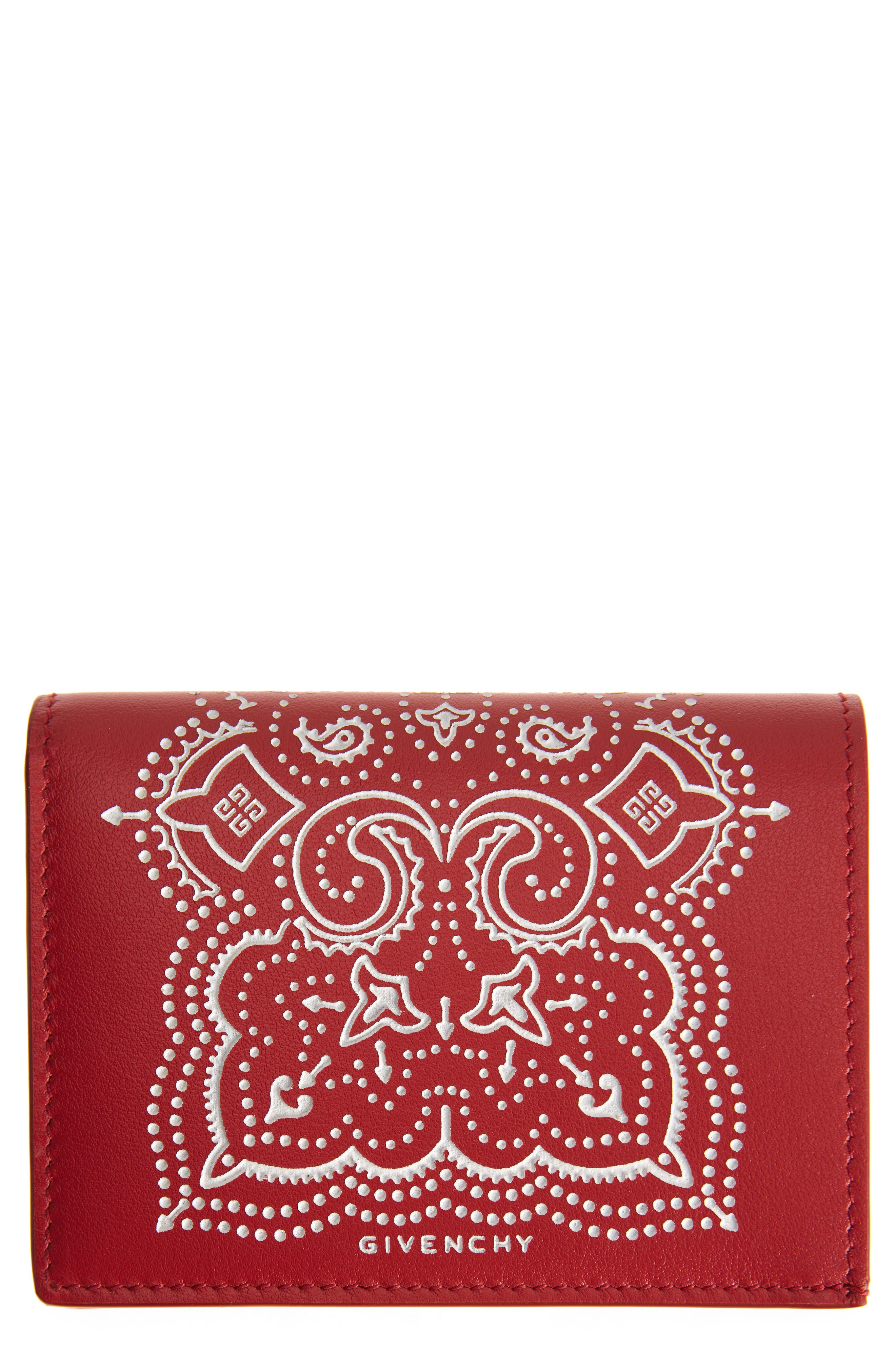 Givenchy Bandana Print Bifold Leather Card Case in Red at Nordstrom