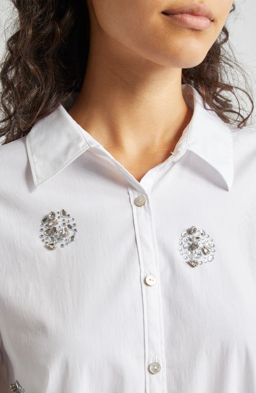 Shop Cinq À Sept Ravina Crystal Embellished Button-up Shirt In White