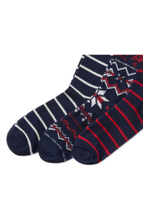 Shop Polo Ralph Lauren Downhill Skiier Assorted 3-pack Cotton Blend Crew Socks Gift Box In Blue Multi