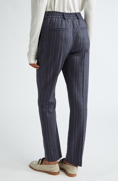 Eleventy Pinstripe Sparkle Stretch Virgin Wool Pants In 11 Navy