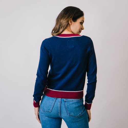 Shop Hope & Henry V-neck Sweater In Navy With Berry