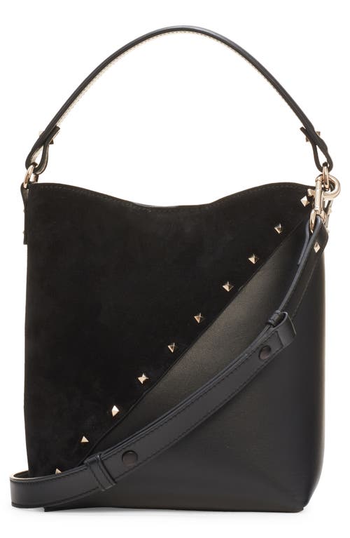 Shop Valentino Garavani Rockstud Wispy Leather & Suede Crossbody Bucket Bag In Nero