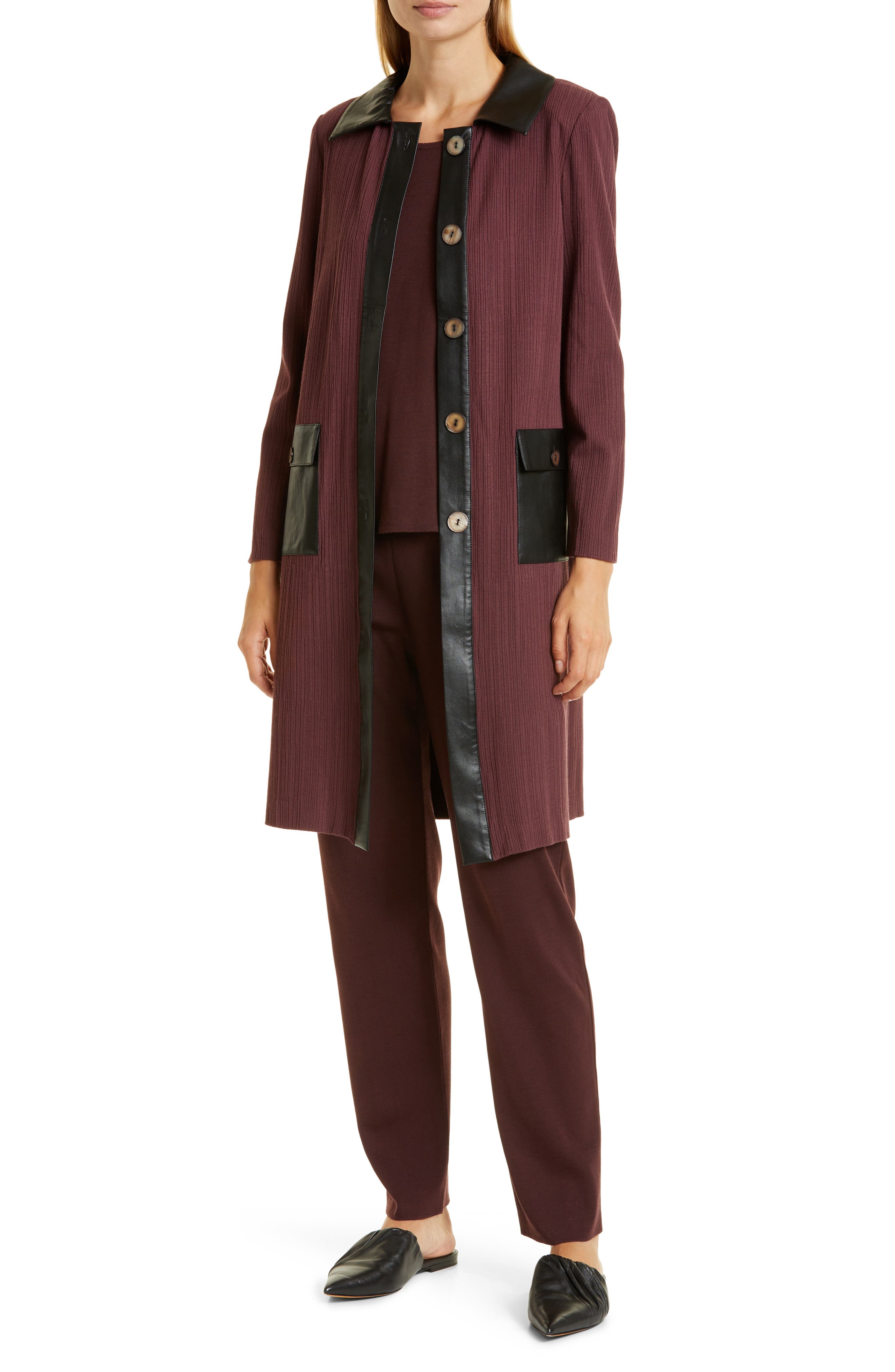 Misook Faux Leather Trim Knit Jacket 