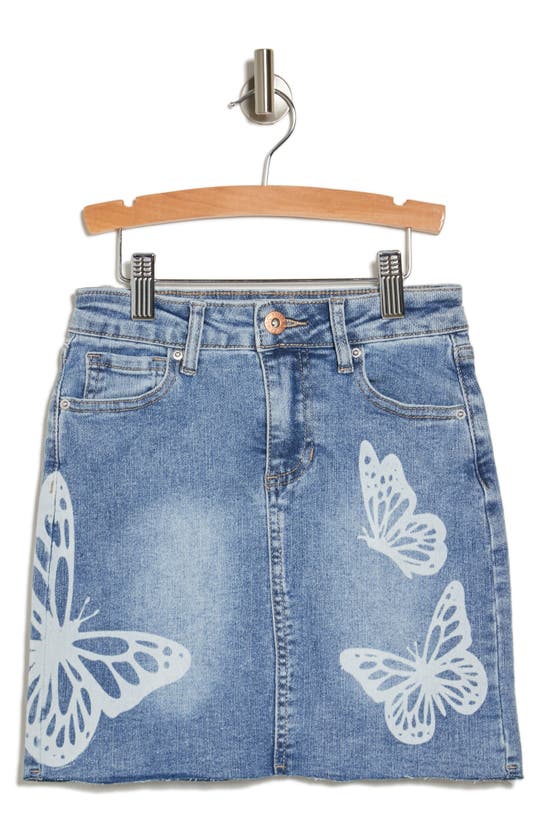 Ymi Kids' Butterfly Denim Skirt In Medium Blue