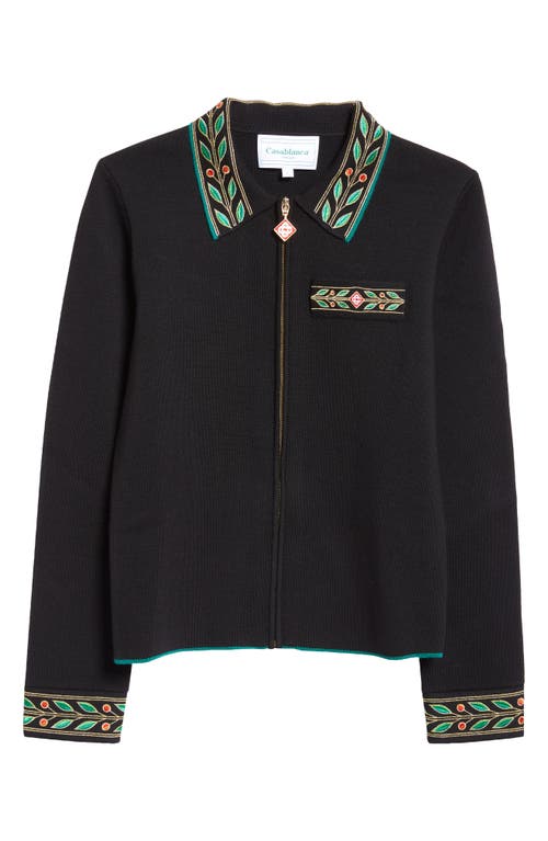 Shop Casablanca Embroidered Laurel Merino Wool Jacket In Black