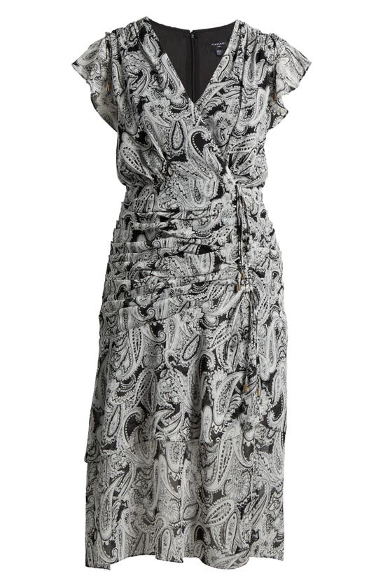 Shop Tahari Print Ruched Maxi Dress In Black Ivory