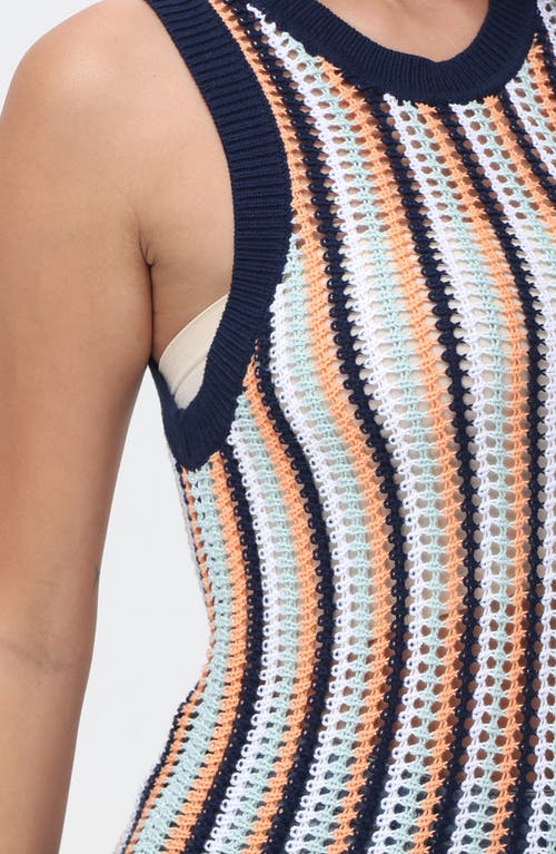 525 Krista Stripe Open Stitch Tank In Dark Blue Multi