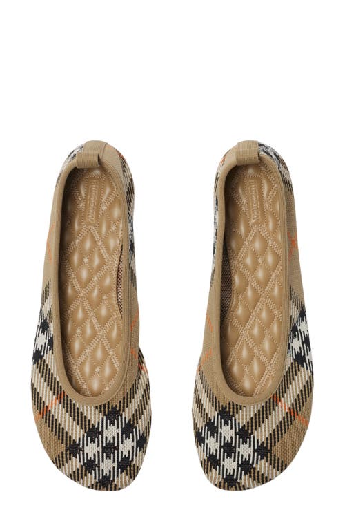 Shop Burberry Baby Check Knit Ballerina Flat In Sand Ip Check