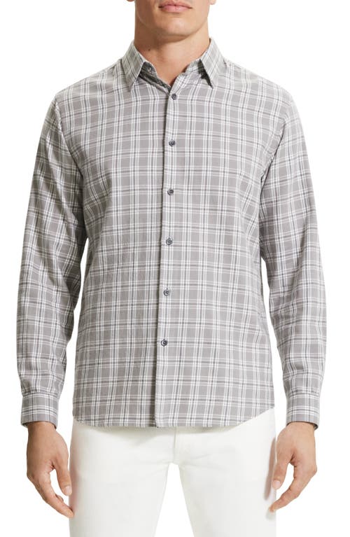 Theory Irving Medium Check Cotton Button-Up Shirt in Force Grey Multi - 13O