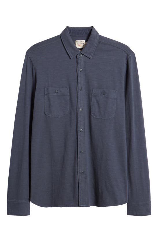 Shop Faherty Knit Seasons Organic Cotton Button-up Shirt In Dune Navy