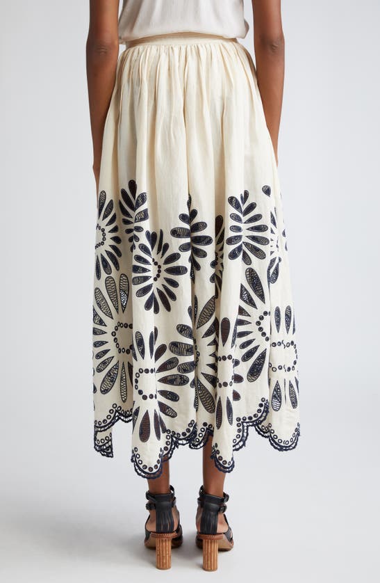 Shop Ulla Johnson Annisa Embroidered Linen Blend Maxi Skirt In Porcelain