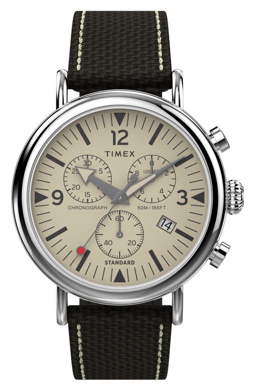 UPC 194366203035 product image for Timex® Standard Chronograph Leather Strap Watch, 41mm in Silver/Cream/Brown at N | upcitemdb.com