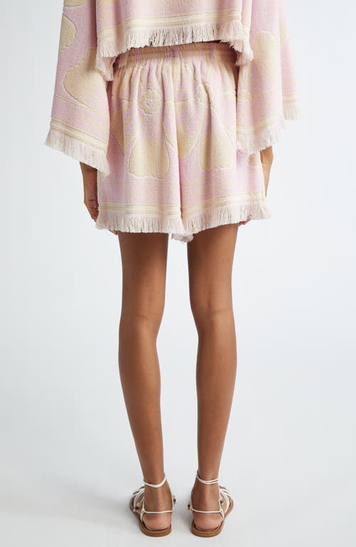 Shop Zimmermann Pop Floral Cotton Terry Cloth Shorts In Pink/cream