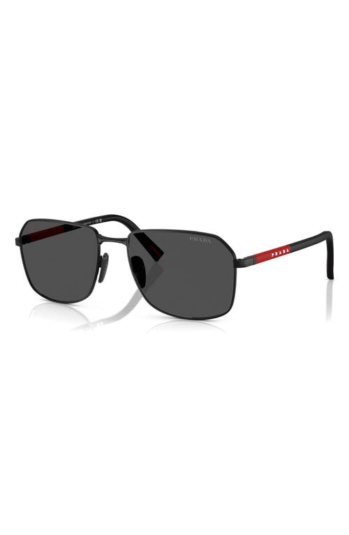 Prada Linea Rossa 57mm Rectangular Sunglasses In Matte Black