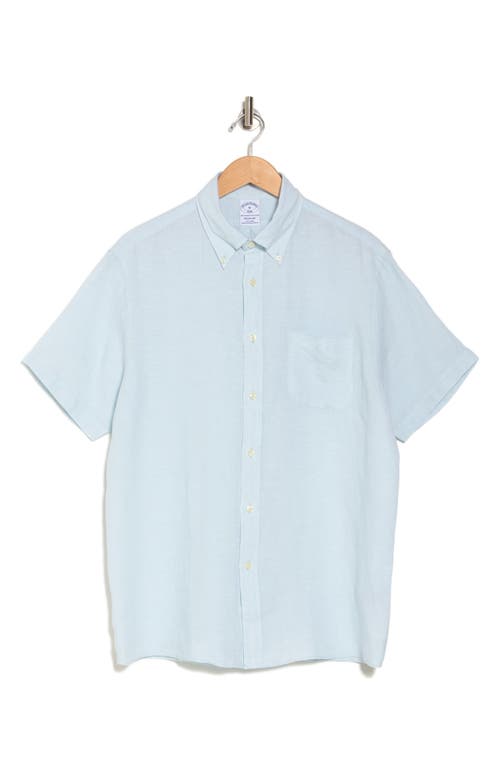 Brooks Brothers Regular Fit Short Sleeve Linen Button-down Shirt In Turquoise/aqua