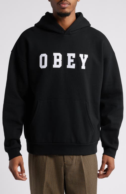 OBEY OBEY OVERSIZE FELT LOGO APPLIQUÉ EXTRA HEAVY FLEECE HOODIE 