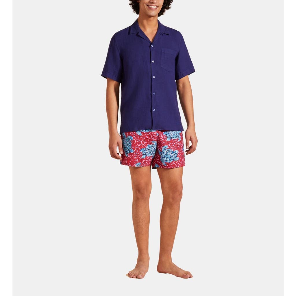 Vilebrequin Short Sleeved Solid Linen Shirt In Minuit