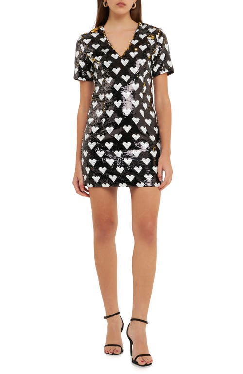 Endless Rose Sequin Heart Minidress in Black/White at Nordstrom, Size Large
