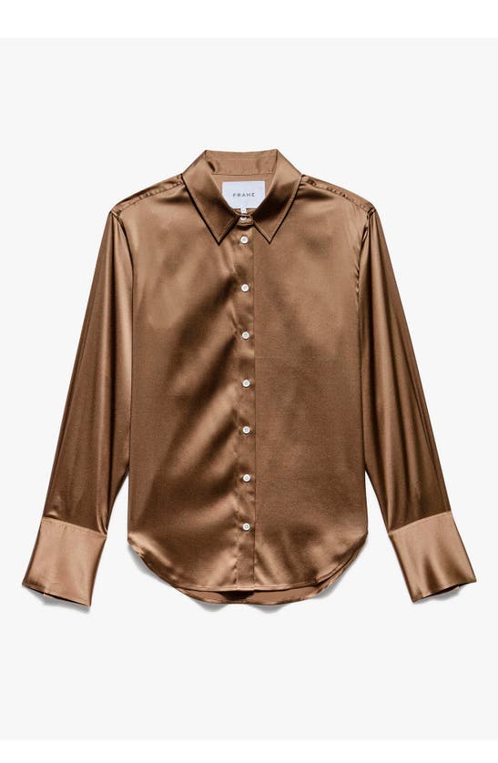 Frame Stretch Silk Button-up Shirt In Camel