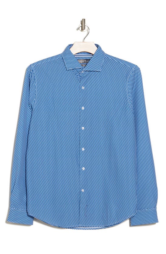 Shop Denim And Flower Geometric Print Stretch Button-up Shirt In Blue