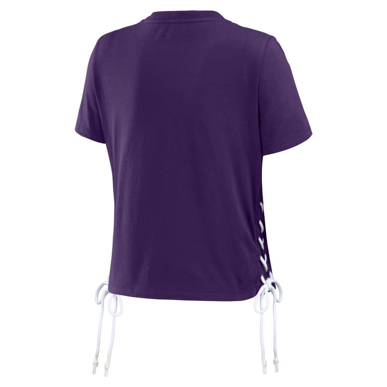Wear By Erin Andrews Purple Baltimore Ravens Lace Up Side Modest Cropped T-shirt In Purple