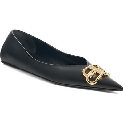 Balenciaga Bb Logo Pointy Toe Flat - Black