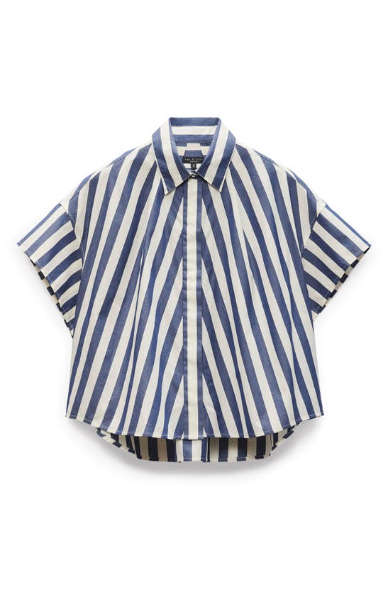 Shop Rag & Bone Martha Stripe Short Sleeve Cotton Poplin Button-up Shirt In Dark Blue Stripe