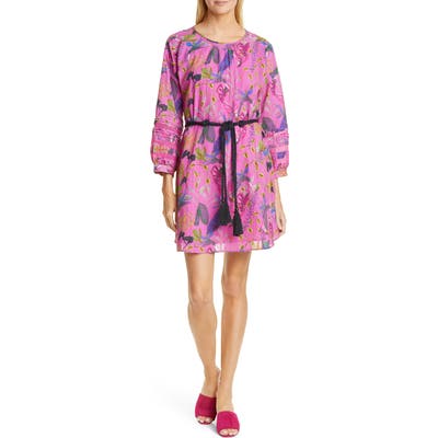Tanya Taylor Sylvia Floral Tie Waist Cotton Dress, Purple