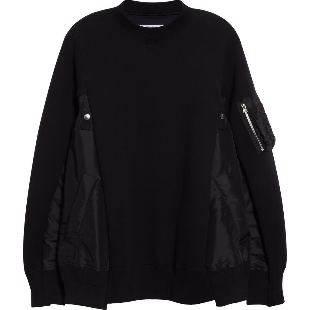 Sacai Sponge Mixed Media Sweatshirt In Black/black