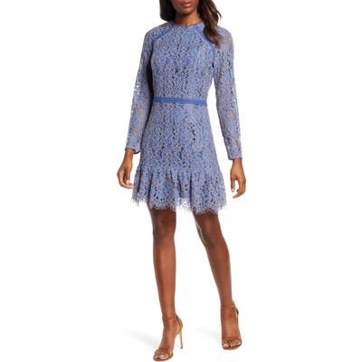 Adelyn Rae Alicia Long Sleeve Lace Cocktail Dress, Blue